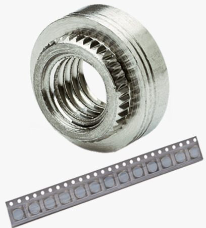 BN 26662 PEM® ReelFast® SMTKF2 Surface mount nuts with adhesive patch, on tape for PC boards