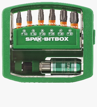 BN 20947 SPAX® Surtido puntas desornillador ¼” SPAX-BITBOX para tornillos SPAX® con hueco hexalobular T-STAR plus, puntas cortas