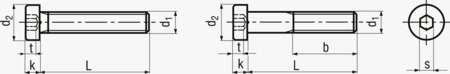 BN 2844 Cylinderhoved skruer med indvendig sekskanthul og lavt hoved, fuldt / delgevind