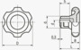 BN 14155 ELESA® VL.155 六瓣旋鈕帽 金屬崁入孔 銅襯套, 盲孔內螺紋