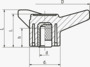 BN 14130 ELESA® VB.639 Volantes con tres brazos con casquillo metálico boca de cobre, agujero ciego roscado