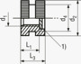 BN 1040 Inserti filettati per costampaggio forma F godronati senza spallamento, con foro cieco filettato, per termoplastici e duroplastici