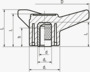 BN 14129 ELESA® VB.639 Rękojeści trójramienne z wkładka metalową oksydowana stalowa tuleja, otwór nieprzelotowy