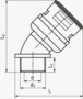 BN 22716 REIKU® VP ARG, metr. Bogenwinkel 45° mit integrierter Manschetten-Dichtung und Aussengewinde