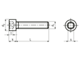 Technical drawing with dimensions of Hex socket head cap screws fully threaded