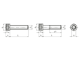 Dessin technique avec dimensions de Vis à tête cylindrique à six pans creux, entièrement / partiellement filetées, avec filetage UNC
