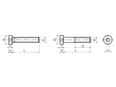 Dibujo técnico con dimensiones de Tornillos de cabeza cilíndrica con hueco hexagonal cabeza baja, total / parcialmente roscado