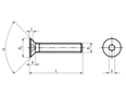 Technical drawing with dimensions of Hex socket flat countersunk head screws fully threaded