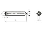 Technical drawing with dimensions of Hex socket set screws with cone point