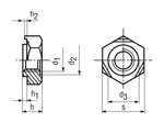 Technical drawing with dimensions of Hex weld nuts