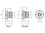 Dibujo técnico con dimensiones de Tapones roscados con hueco hexagonal y collar rosca métrica fina sin junta de estanqueidad