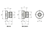 Dibujo técnico con dimensiones de Tapones roscados con hueco hexagonal y collar rosca gas sin junta de estanqueidad