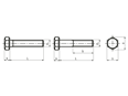 Technical drawing with dimensions of Hex head screws / bolts partially / fully threaded, with UNC thread