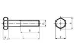 Technical drawing with dimensions of Hex head bolts partially threaded