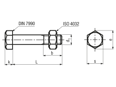 Technical drawing with dimensions of CLEFF - Sets with hex head bolt and nut