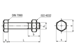 Technical drawing with dimensions of CLEFF - Sets with hex head bolt and nut