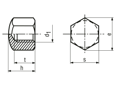 Disegno tecnico con quote di Dadi esagonali ciechi forma bassa