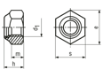 Dibujo técnico con dimensiones de Tuercas hexagonales autofrenantes forma baja con inserto de poliamida