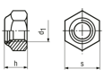 Dessin technique avec dimensions de Ecrous autofreinés avec anneau polyamide, avec filetage UNC