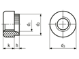 Technical drawing with dimensions of Round rivet nuts