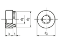 Technical drawing with dimensions of Round rivet nuts with small outside diameter