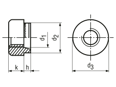 Technical drawing with dimensions of Round rivet nuts
