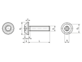 Technische Zeichnung mit Maßen von ecosyn® grip SF - Linsenkopf Sperrzahnschrauben mit Flansch mit Innensechsrund, ohne Schaft