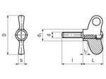 Teknisk ritning med mått av ELESA® Ergostyle EWN.p - Wing screws with threaded stud, steel zinc plated