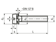 Dessin technique avec dimensions de Vis combinées à tête cylindrique à fente et rondelle ressort ~DIN 127 B