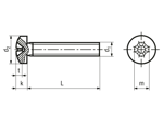 Disegno tecnico con quote di Viti a testa cilindrica bombata con impronta a croce Phillips forma H