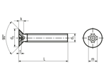 Dessin technique avec dimensions de Vis à tête fraisée avec empreinte cruciforme Phillips forme H