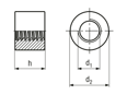 Dibujo técnico con dimensiones de Tuercas redondas ~1,5d
