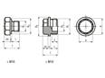 Technische Zeichnung mit Maßen von Verschlussschrauben mit Bund und Aussensechskant, metrisches Feingewinde kurzes Gewinde