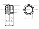Technical drawing with dimensions of Hex head screw plugs with shoulder, metric fine thread long thread
