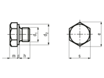 Dibujo técnico con dimensiones de Tapones roscados de cabeza hexagonal rosca gas