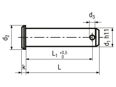 Technical drawing with dimensions of Clevis pins with hole for fork heads
