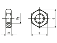 Disegno tecnico con quote di Dadi esagonali ~0,5d