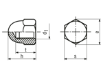 Teknisk ritning med mått av Hex domed cap nuts (Acorn nuts)