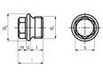 Technical drawing with dimensions of Hex head screw plugs with shoulder, pipe thread