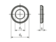 Technical drawing with dimensions of Flat washers with chamfer