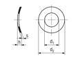 Dibujo técnico con dimensiones de Arandelas elásticas curvadas