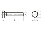 Teknisk tegning med mål af Sekskantskruer med fuldt gevind