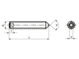 Technical drawing with dimensions of Hex socket set screws with cone point