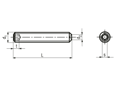 Technical drawing with dimensions of Hex socket set screws with cup point