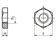Technical drawing with dimensions of Hex nuts ~0,5d pipe thread