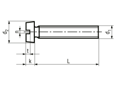 Dibujo técnico con dimensiones de Tornillos con cabeza cilíndrica ranurada