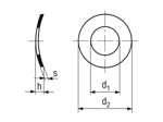 Dessin technique avec dimensions de Rondelles élastiques bombées forme A