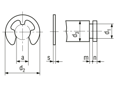 Technical drawing with dimensions of Circlips for shafts stacked