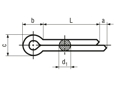 Technical drawing with dimensions of Split pins