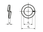 Technical drawing with dimensions of Split spring lock washers with flat end